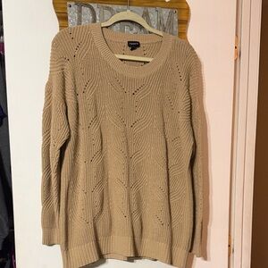 Beige Crewneck Sweater with Textured Knit